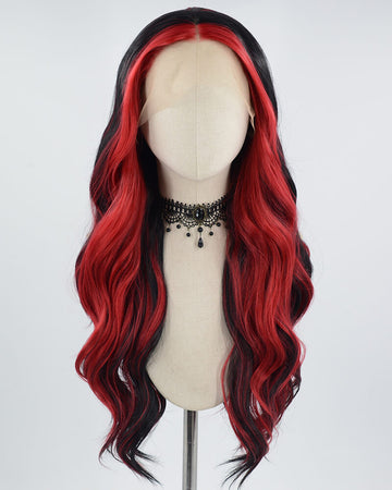 Red Black Long Wavy Synthetic Lace Front Wig WT229